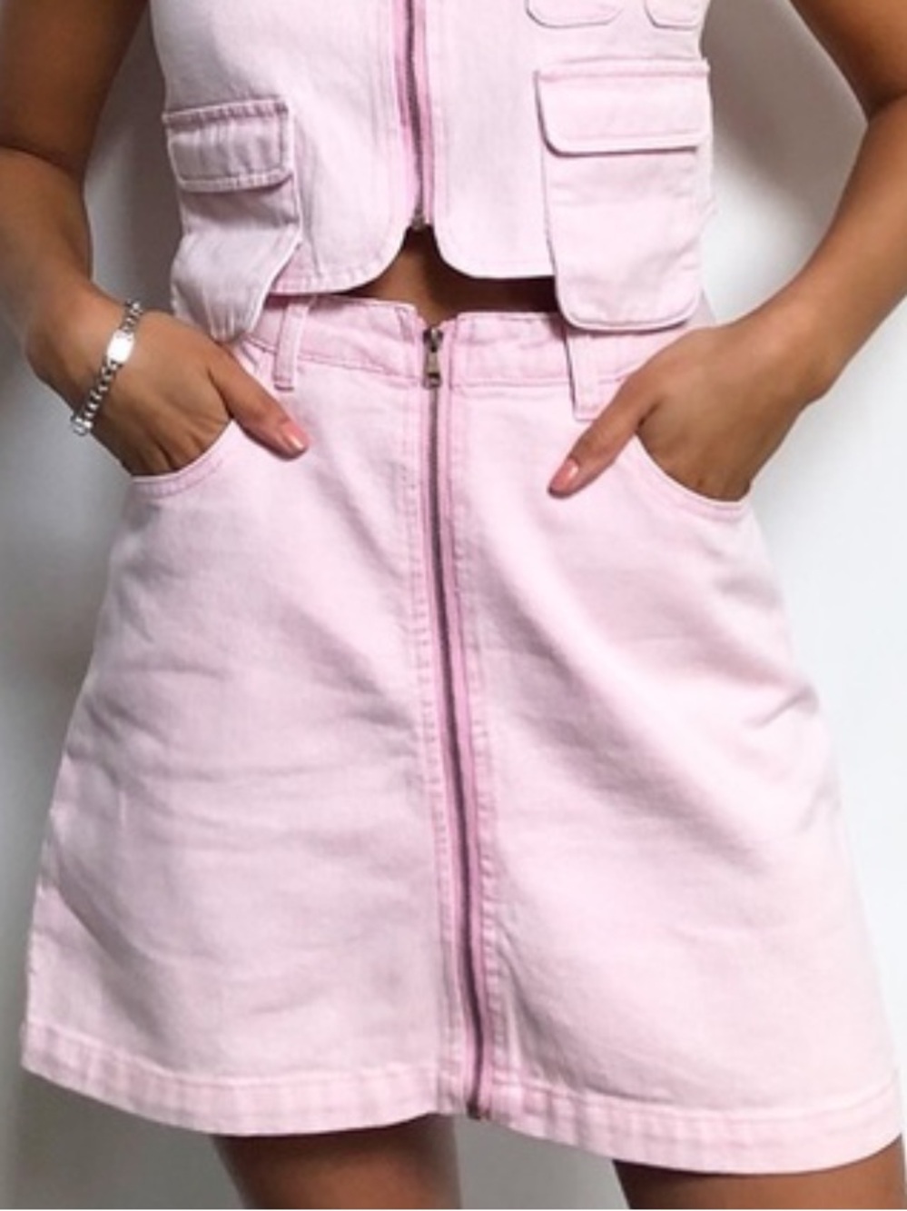 Pretty Little Thing Pink‎ Zip Front Utility Mini Skirt 8